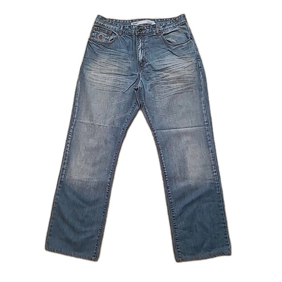 VTG Rocawear Jeans Mens 36x31.5 Blue Baggy Distressed Skater Faded Pipe Hip Hop - Picture 6 of 16
